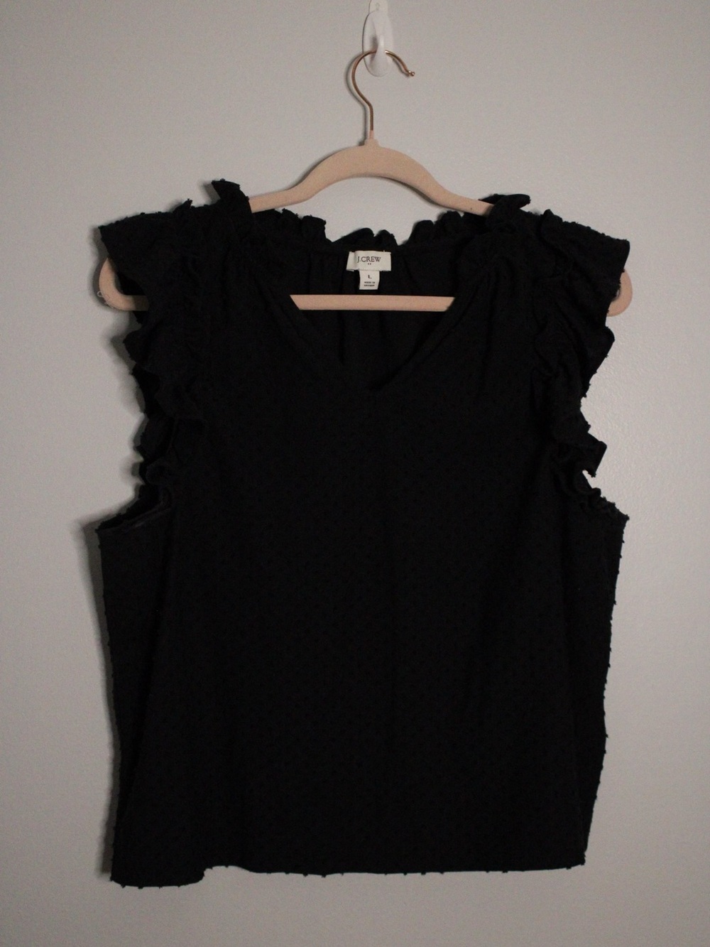 J. Crew Black Ruffle-Sleeve V-Neck Top